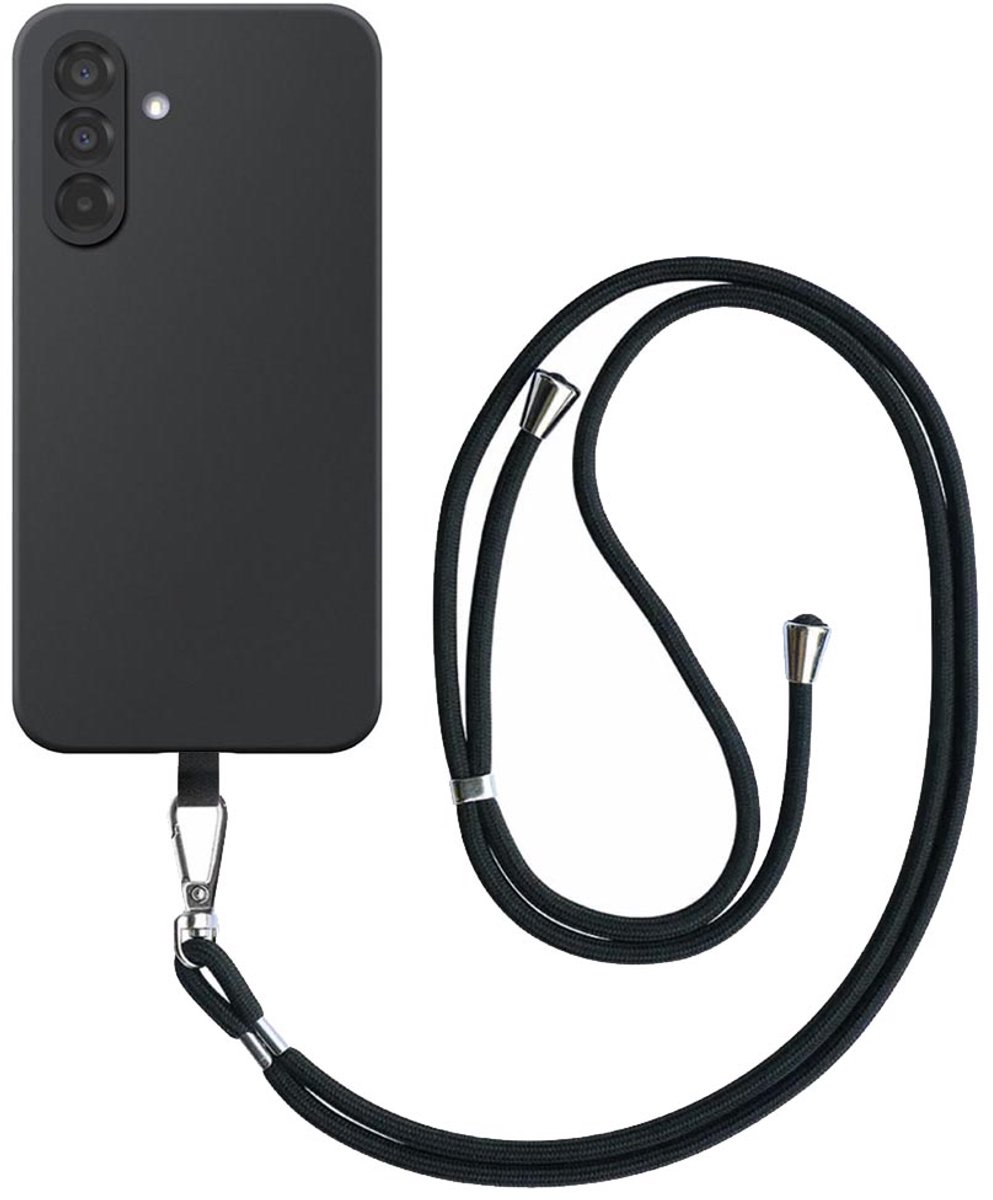 Geschikt voor Samsung Galaxy A36 Telefoonhoesje met Afneembaar Zwart Koord - Flexible Back Cover Case Siliconen TPU with Black Lanyard - Zwart - Smartphonica geschikt voor Samsung Galaxy A36
