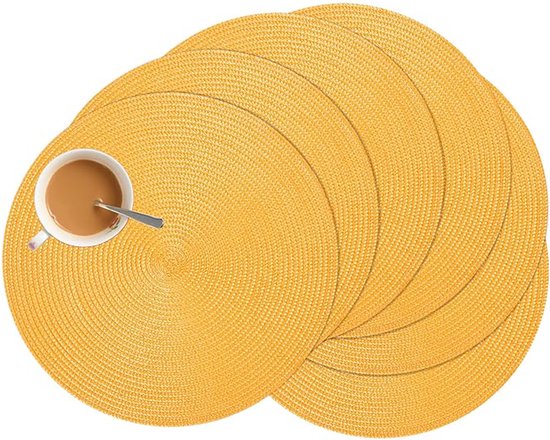 Vitdipy - Napperons - 6 pièces - Napperons ronds tissés - Diamètre 38 cm - Sous-verres - Dessous de verre à café - Antidérapant - Lavable - Jaune