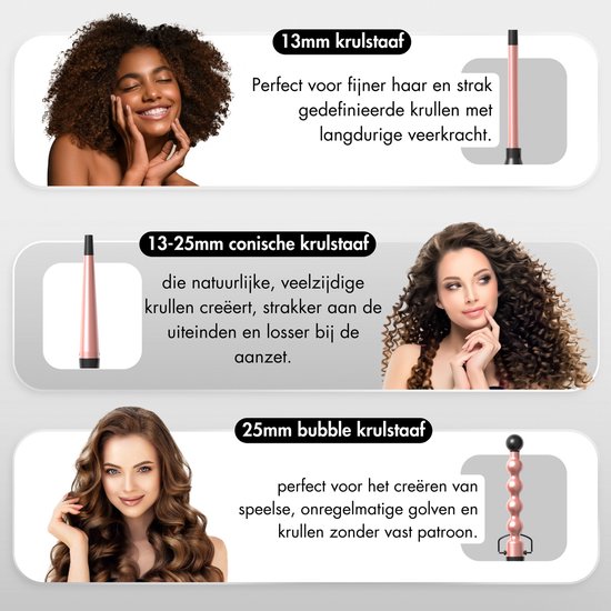 Sansbeauté® 6 in 1 Krultang met Klem - Keramische Haarkruller - 13mm tot 38mm - Beach Waves - Wavy Hair - Krultangen 32mm 25 mm 19 mm - Blowout Brush - Haarstyler - Hair Curler - Dunne en Dikke Krultang - Mini Krultang - Krultang Kort Haar