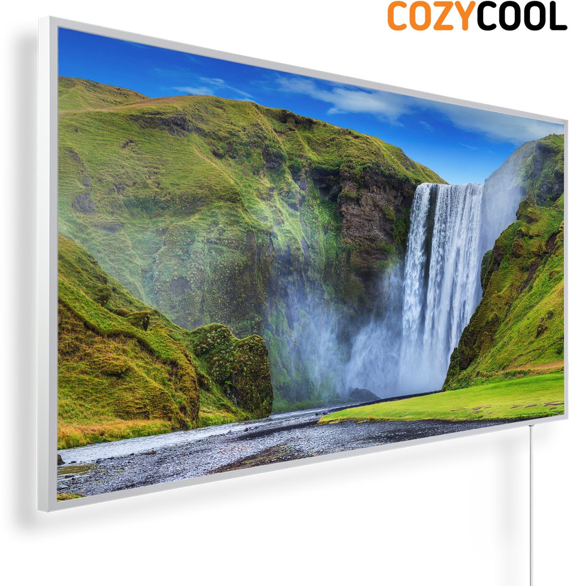 Infraroodpaneel met afbeelding | Uitzicht op de Seljalandsfoss waterval IJsland | 1200 Watt | Witte lijst | Infrarood verwarmingspaneel | Infrarood paneel | Infrarood verwarming