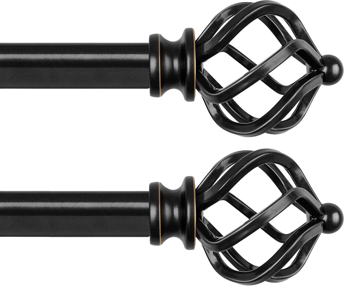 Set van 2 gordijnroedes – zwart – met gedraaide kooi eindstuk