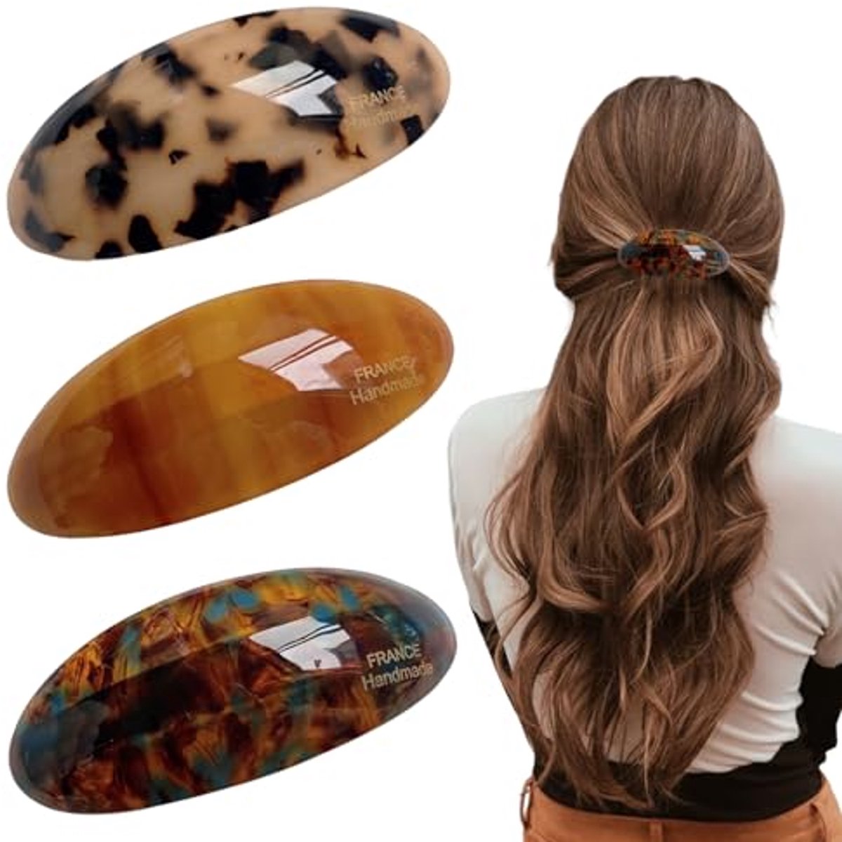 Grote Ovalen Haarclips Set van 3 - Franse Schildpad Ontwerp voor Dikker Haar