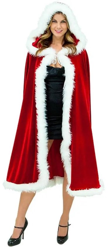 Cape De Père Noël En Velours Rouge Avec Capuche - Bordure Fourrure Blanche - 3 Tailles (60/90/120 Cm) - Fêtes