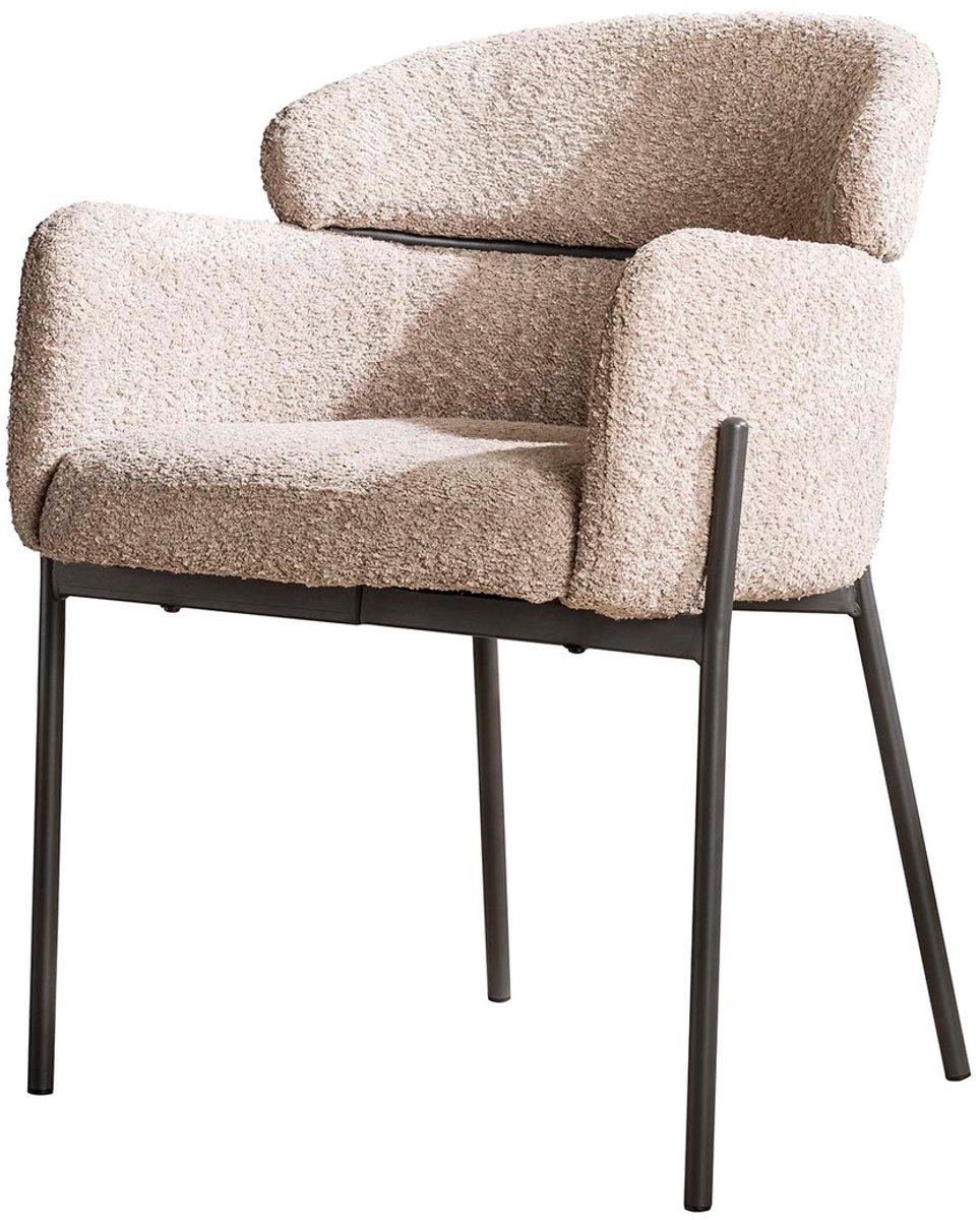 Giga Meubel Eetkamerstoel Ronde Rug - Zand Bouclé - Set van 2