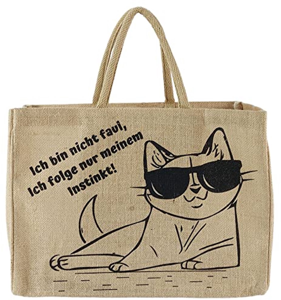 Grote Jute Shopper Tas - Duurzame Boodschappenmand met Kattenmotief