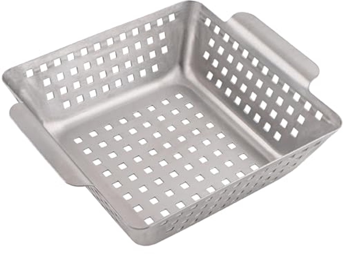 RVS Grillmand voor Groenten en Aardappelen - 21 x 21 x 7 cm - Grill Pan en Wok