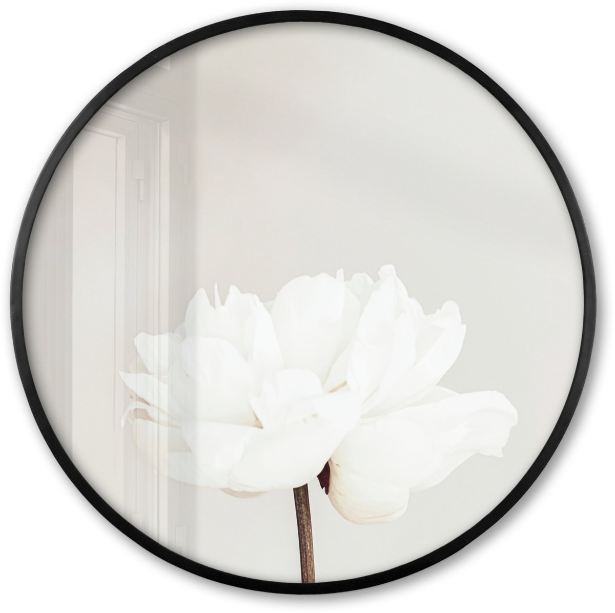 FrameYourWall Poster in lijst Rond - Fotolijst 80x80 cm - Posters - Bloemen - Pioenroos - Wit - Stilleven - Ronde posterlijst zwart - Decoratie - Wanddecoratie woonkamer - Muurdecoratie slaapkamer Multicolor