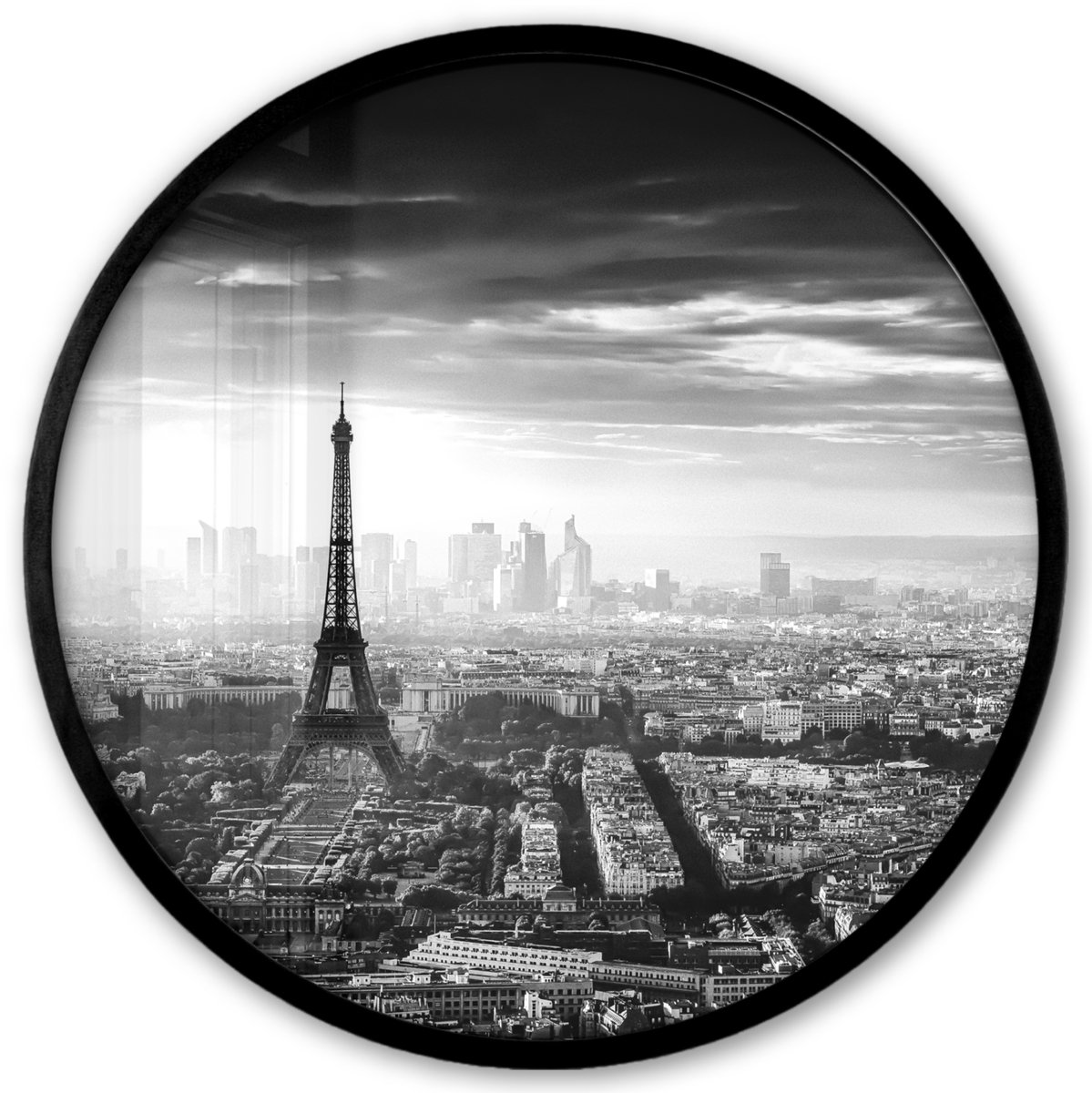 FrameYourWall Poster in lijst Rond - Fotolijst 40x40 cm - Posters - Parijs - Skyline - Eiffeltoren - Stad - Wolken - Ronde posterlijst zwart - Decoratie - Wanddecoratie woonkamer - Muurdecoratie slaapkamer Parijs - Eiffeltoren