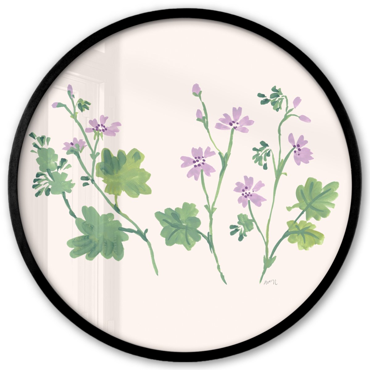 FrameYourWall Poster in lijst Rond - Fotolijst 40x40 cm - Posters - Bloemen - Planten - Beige - Roze - Ronde posterlijst zwart - Decoratie - Wanddecoratie woonkamer - Muurdecoratie slaapkamer Multicolor