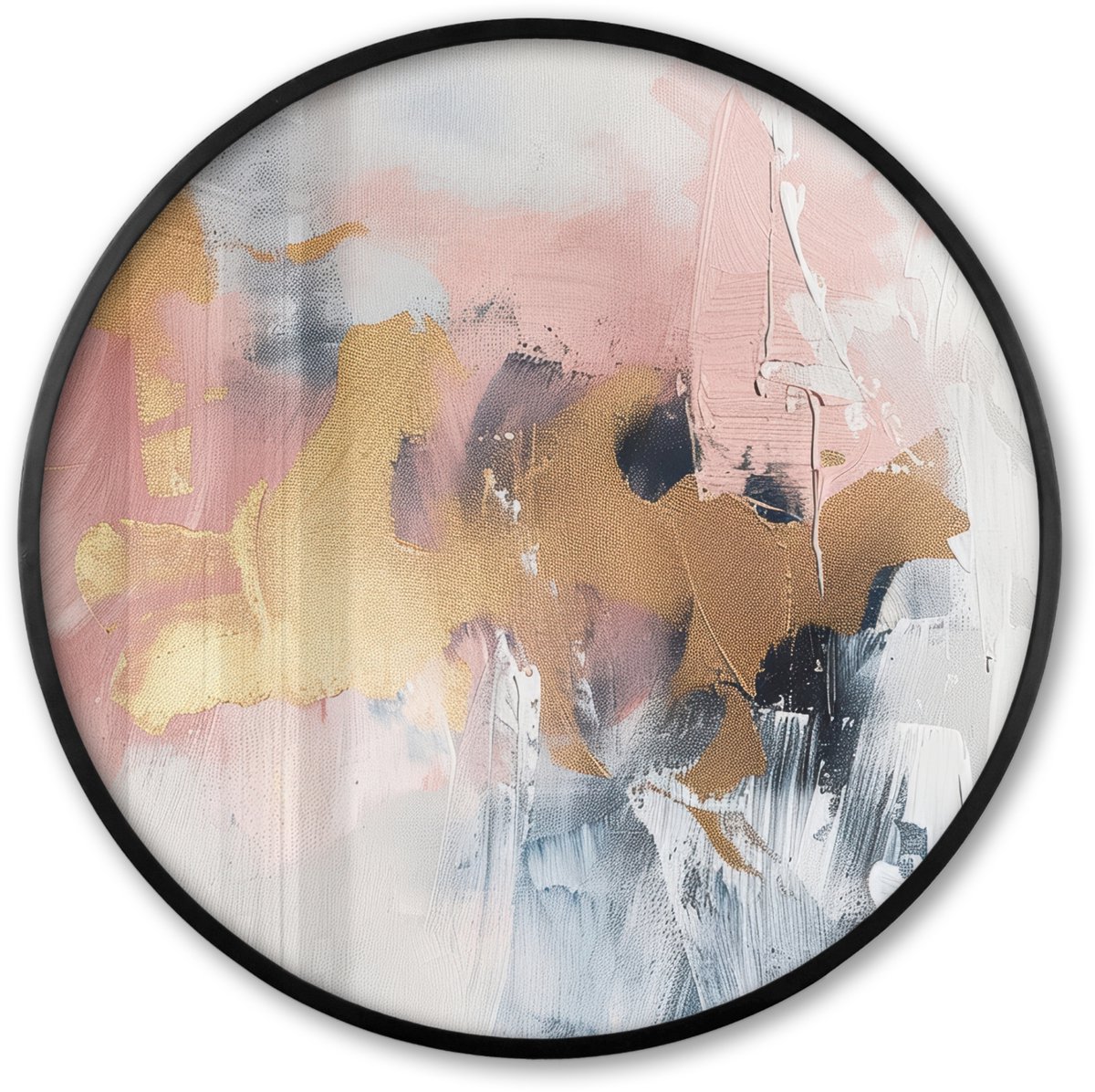 FrameYourWall Poster in lijst Rond - Fotolijst 60x60 cm - Posters - Abstract - Pastel kleuren - Goud - Modern - Aesthetic - Ronde posterlijst zwart - Decoratie - Wanddecoratie woonkamer - Muurdecoratie slaapkamer Abstract - Roze