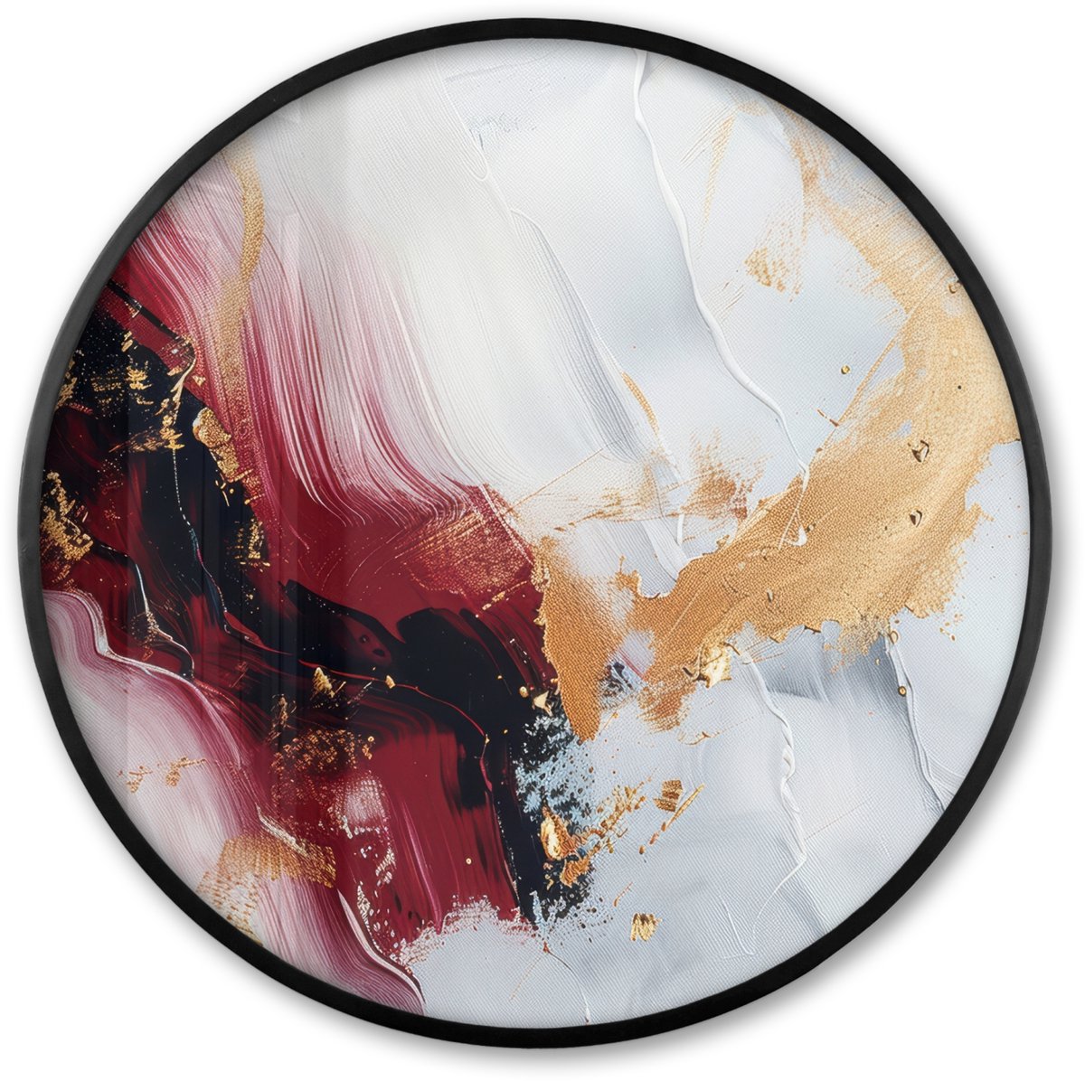 FrameYourWall Poster in lijst Rond - Fotolijst 80x80 cm - Posters - Rood - Abstract - Goud - Modern - Ronde posterlijst zwart - Decoratie - Wanddecoratie woonkamer - Muurdecoratie slaapkamer