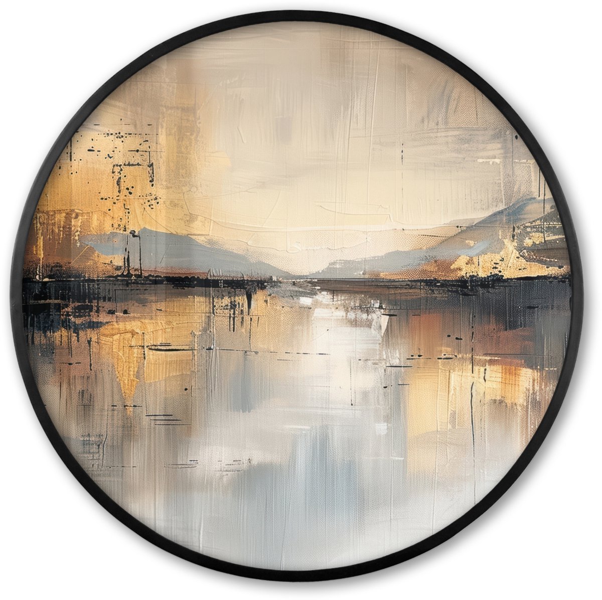 FrameYourWall Poster in lijst Rond - Fotolijst 60x60 cm - Posters - Abstract - Modern - Beige - Aesthetic - Goud - Ronde posterlijst zwart - Decoratie - Wanddecoratie woonkamer - Muurdecoratie slaapkamer