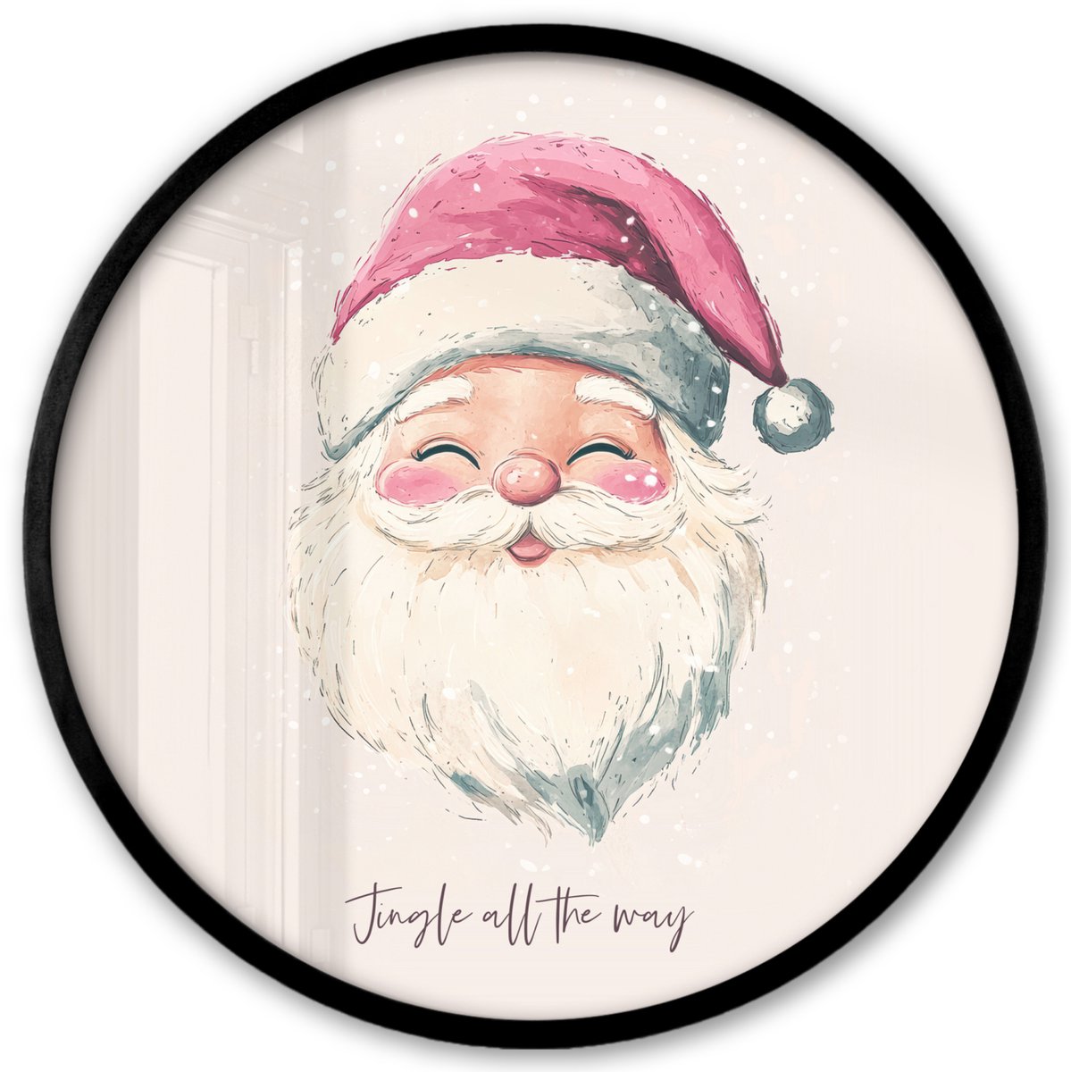 FrameYourWall Poster in lijst Rond - Fotolijst 40x40 cm - Posters - Kerstman - Kerst - Quote - Beige - Ronde posterlijst zwart - Decoratie - Wanddecoratie woonkamer - Kerstdecoratie voor binnen - Kerstversiering - Kerstmis versiering in huis - Kerstaccessoires