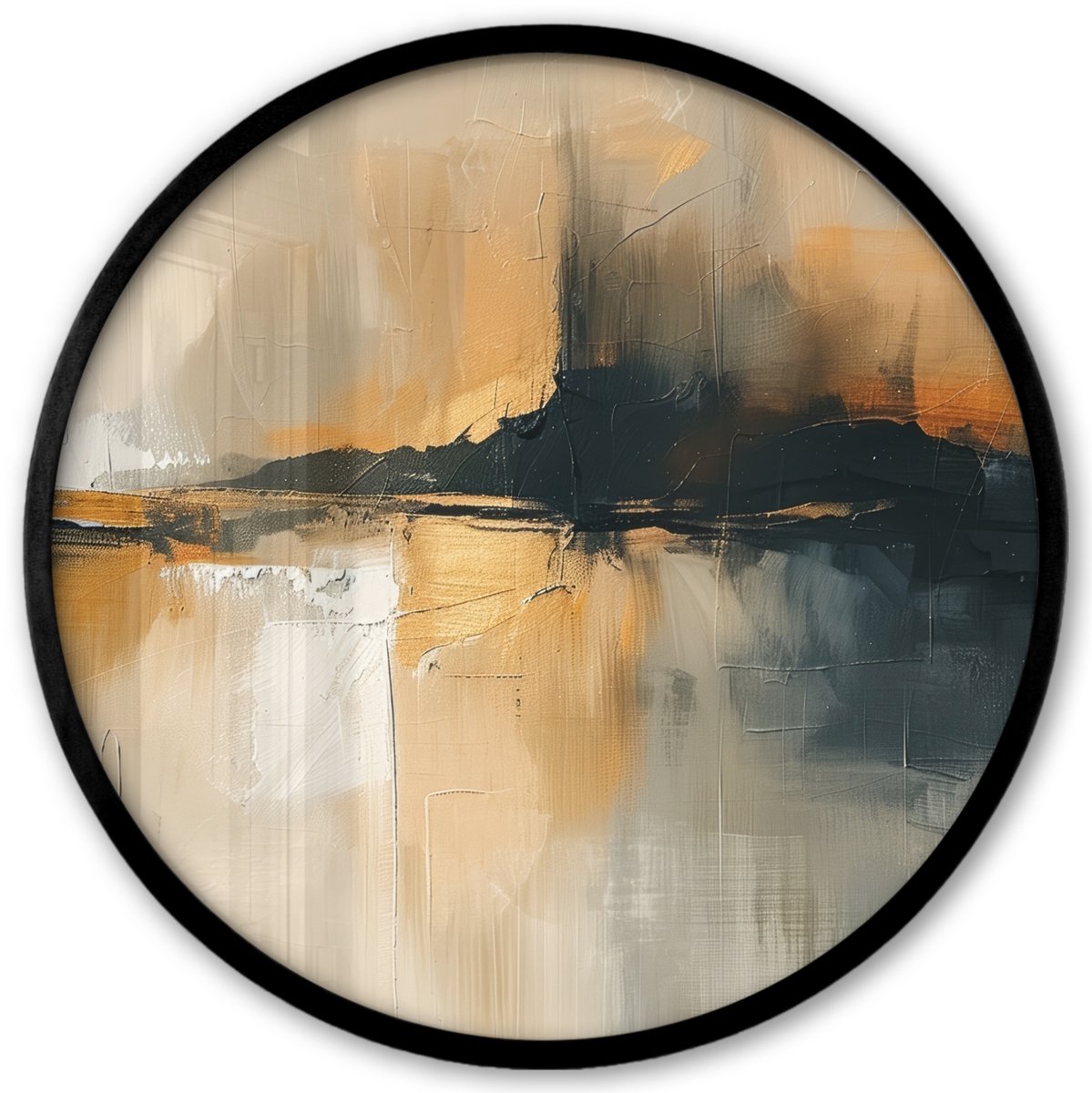 FrameYourWall Poster in lijst Rond - Fotolijst 40x40 cm - Posters - Modern - Abstract - Goud - Zwart - Ronde posterlijst zwart - Decoratie - Wanddecoratie woonkamer - Muurdecoratie slaapkamer