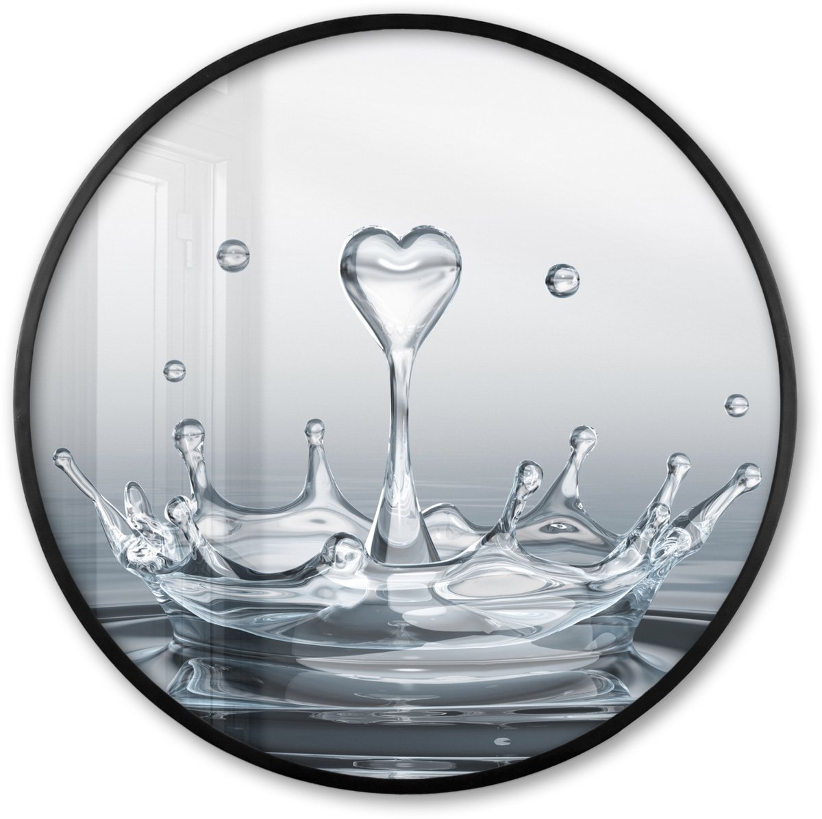FrameYourWall Poster in lijst Rond - Fotolijst 80x80 cm - Posters - Abstract - Modern - Water - Hart - Ronde posterlijst zwart - Decoratie - Wanddecoratie woonkamer - Muurdecoratie slaapkamer