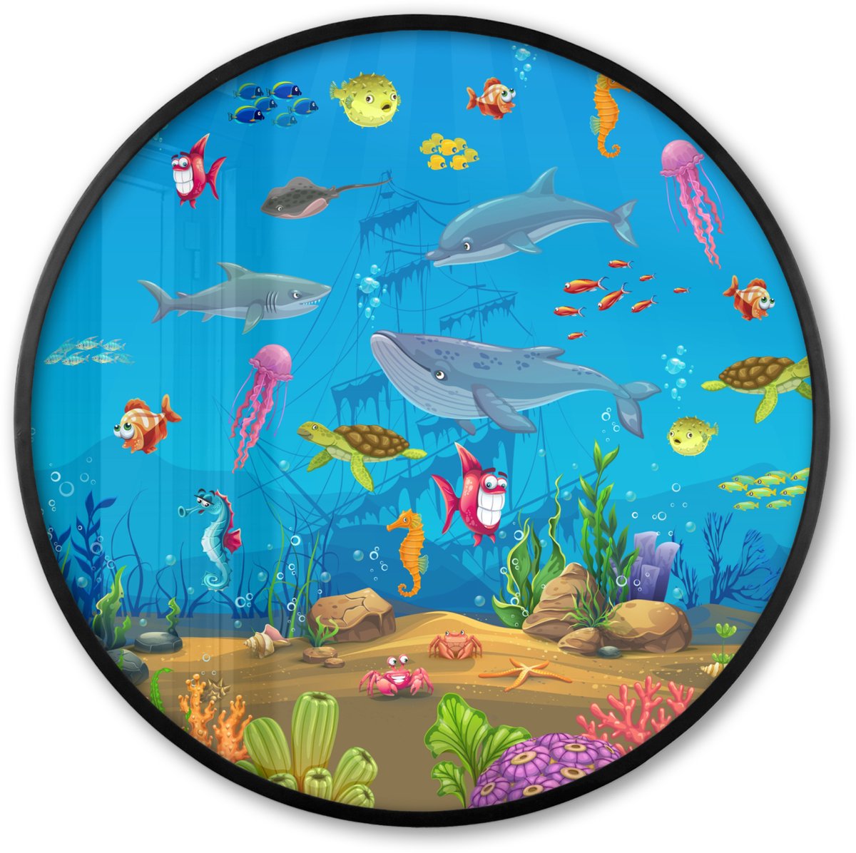 FrameYourWall Poster in lijst Rond - Fotolijst 80x80 cm - Posters - Zeedieren - Onderwaterwereld - Oceaan - Onderwater - Ronde posterlijst zwart - Decoratie - Wanddecoratie woonkamer - Muurdecoratie slaapkamer