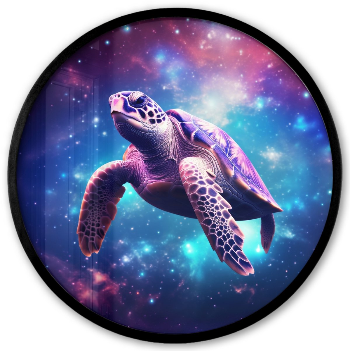 FrameYourWall Poster in lijst Rond - Fotolijst 40x40 cm - Posters - Schildpad - Dier - Galaxy - Ruimte - Ronde posterlijst zwart - Decoratie - Wanddecoratie woonkamer - Muurdecoratie slaapkamer