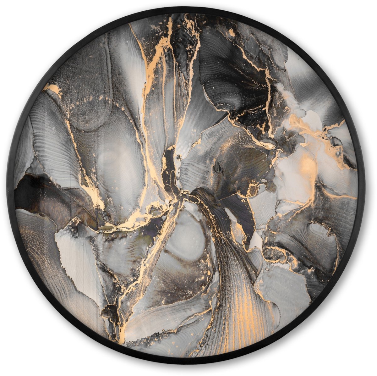 FrameYourWall Poster in lijst Rond - Fotolijst 80x80 cm - Posters - Grijs - Luxe - Goud - Marmer - Ronde posterlijst zwart - Decoratie - Wanddecoratie woonkamer - Muurdecoratie slaapkamer Multicolor