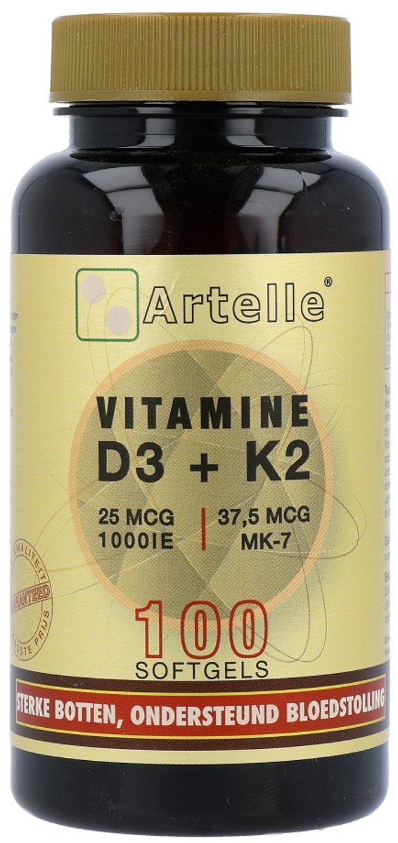 Artelle Vitamine D3 25mcg + K2 37,5 mcg MK-7 100 Softgels