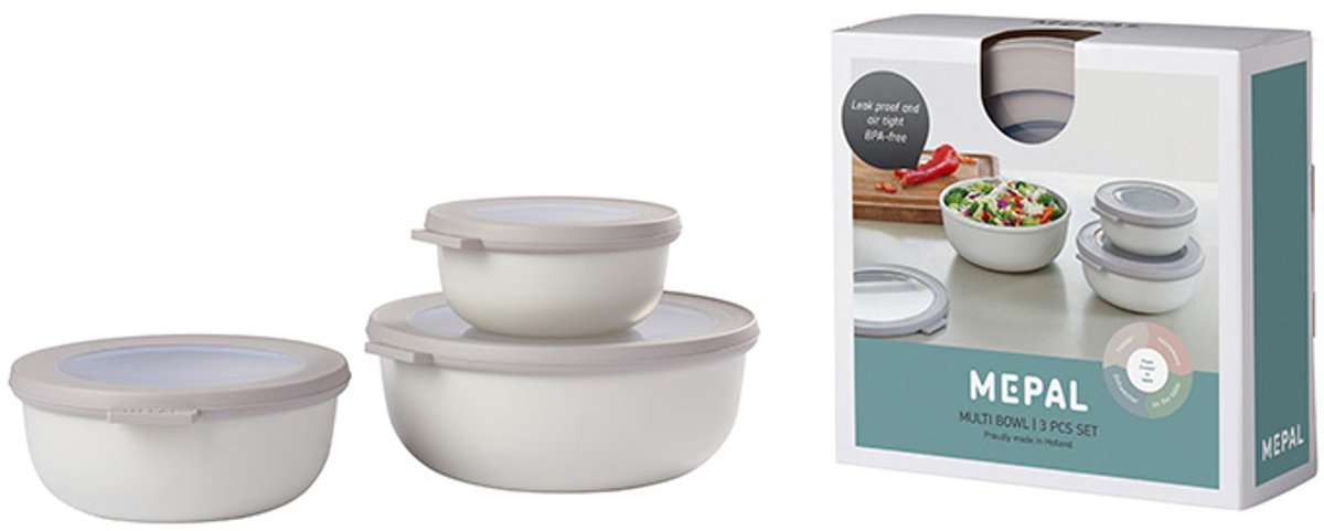 Bol.com Mepal - Multikom Cirqula vershouddoos set - 350 + 750 + 1250 ml - Rond - Nordic white aanbieding