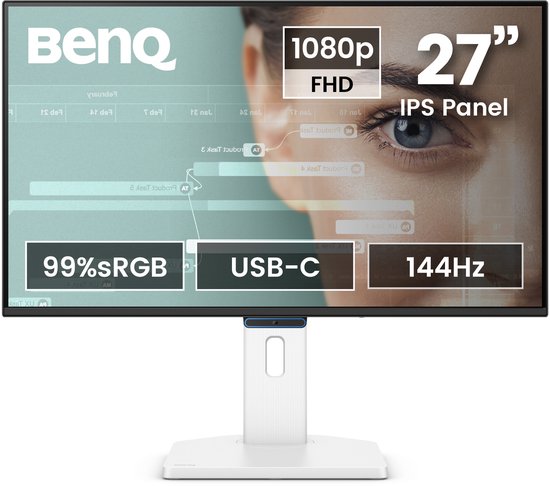 BenQ GW2790TC EyeCare monitor 27 inch - IPS 1080p beeldscherm - FHD - Eye-Care - 144Hz verversingssnelheid - 1 x USB-C - 1 x HDMI - 1 x Display Port - 5 ms - Ergo Design - In hoogte verstelbaar - Native contrast 1500:1