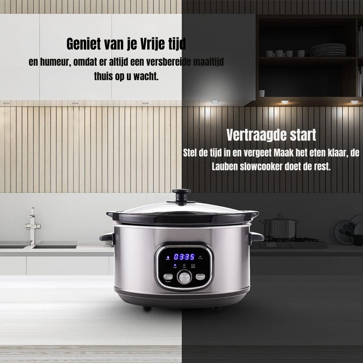 Afbeelding 3 van MMP® Slowcooker met timer - Slowcooker - Crockpot - Zilver - ‎25cm x 32cm x 23cm