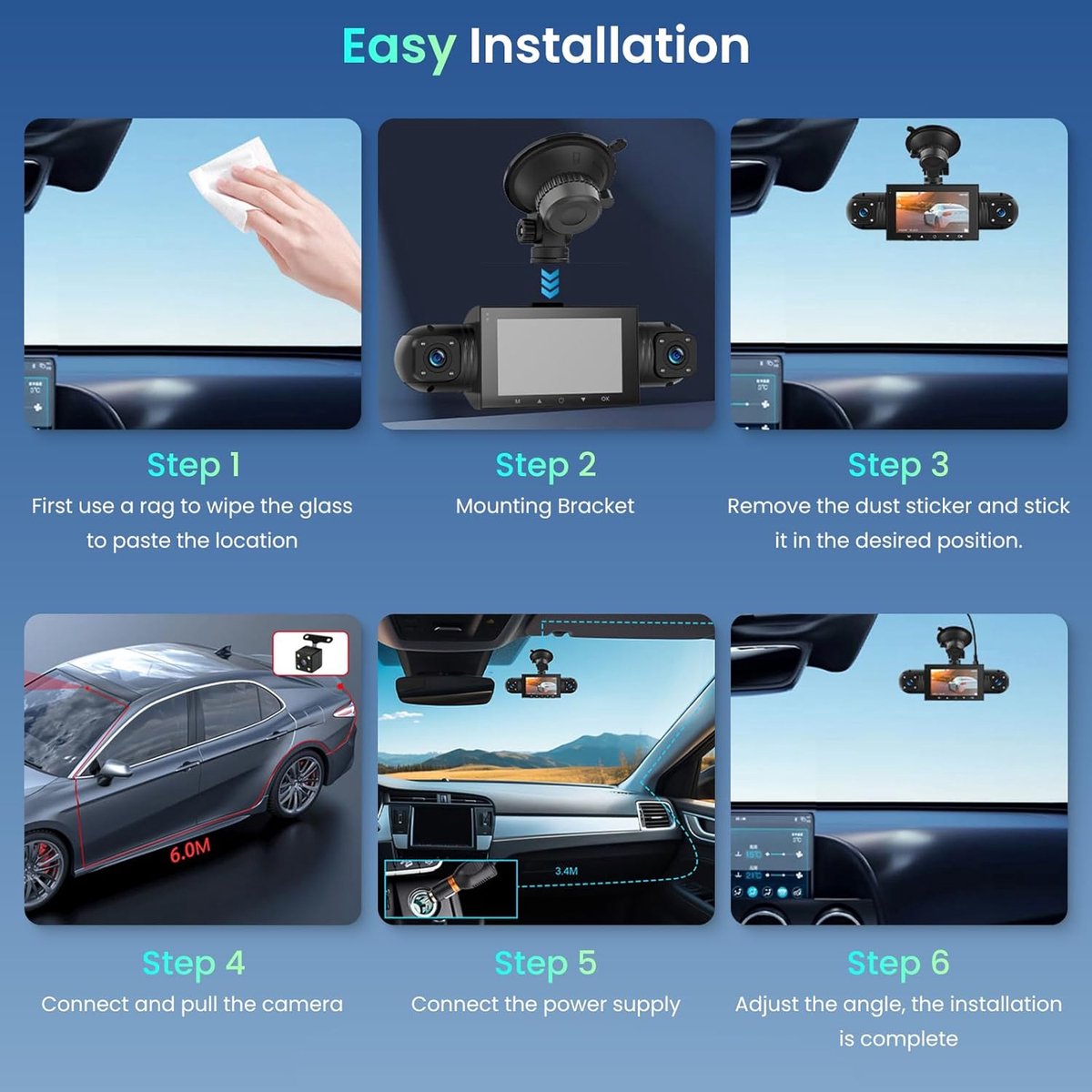 Dashcam voor auto voor en achter – Dual dashcam – Voor- en achtercamera – Autocamera – Full HD dashcam – Dashcam met nachtzicht – Dashcam met bewegingssensor – Groothoeklens – Parkeermodus – Loop recording – Dashcam met SD-kaart – foto 3
