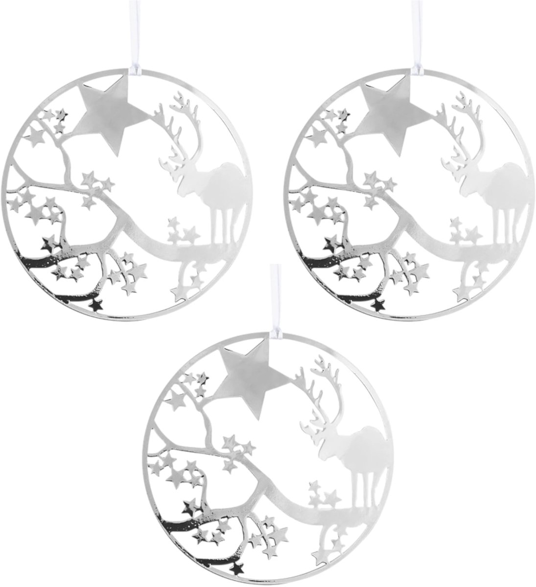 Zilveren hert in rond kersthanger (set 3) - Pluto Design