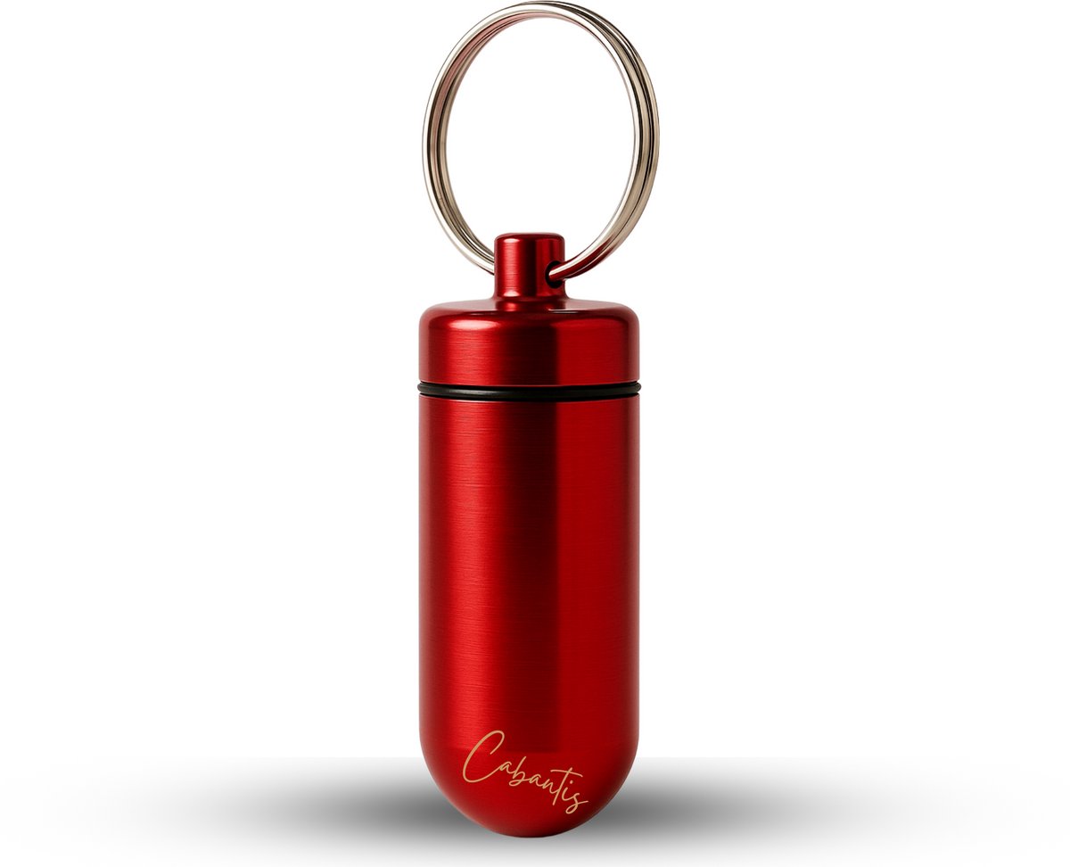 Cabantis® Mini Pillendoos Sleutelhanger – Waterdicht Aluminium Medicijndoosje – Compact Pillen Organizer voor Onderweg – Sleutelhanger voor Pillen & Vitamines -Rood