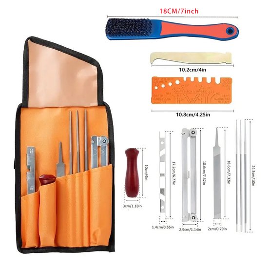 Kit D'Affûtage Tronçonneuse 5,2 Mm Pour Chaîne 3/8 Pro - Lime Ronde Plate Jauge Pochette Acier Haute Qualité