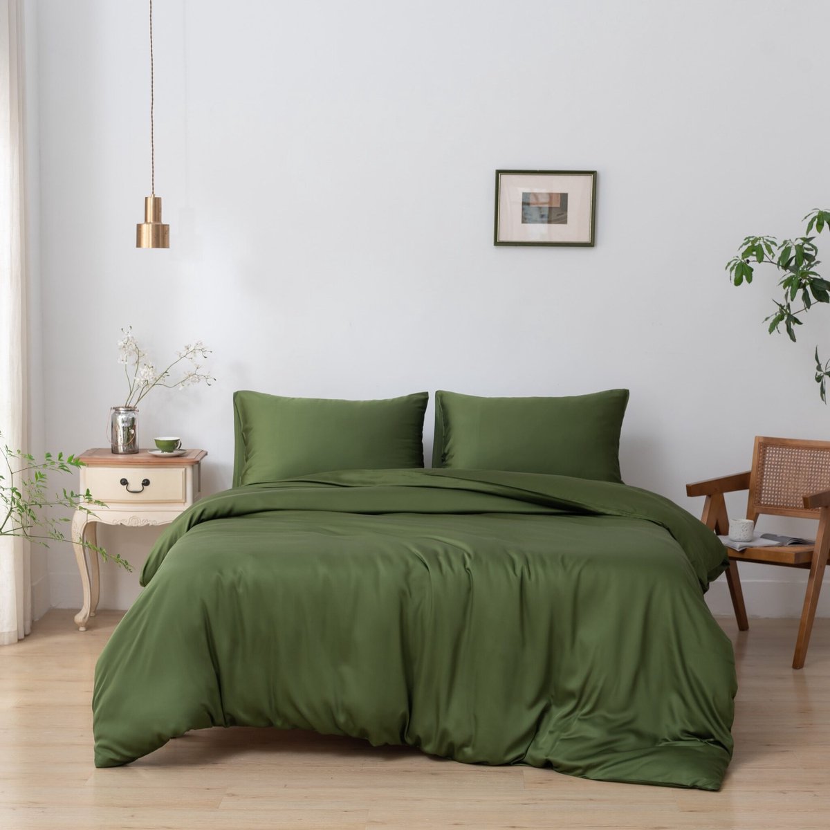Bamboe dekbedovertrek Deep Moss donkergroen 200x200 cm – Instopstrook, zacht, ademend & duurzaam | Boomba Bamboo®