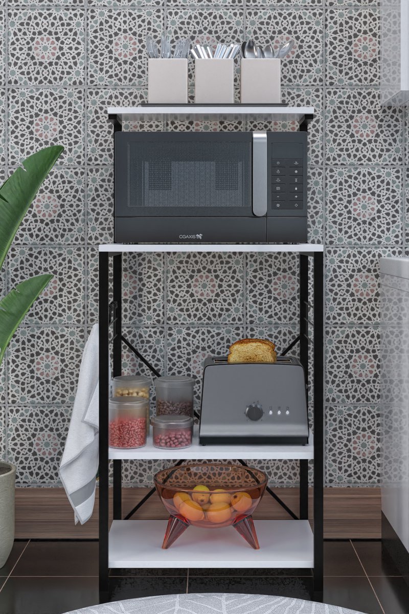 Magnetronkast| Keukenkast voor Magnetron| Stijlvol| Modern| Multifunctioneel Keukenkast| Keukenrek| Wit| 132x60x40 cm