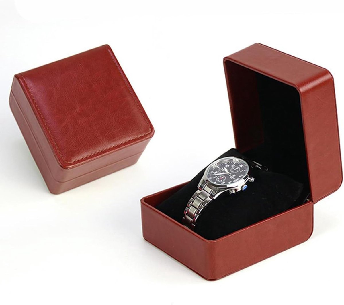 Horlogedoos, PU-lederen horlogekast, geschenkdozen met kussen voor de meeste horloges, smartwatches en sieraden, opbergdoos voor horloges als cadeau voor verjaardag (1, Bruin)