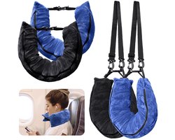 2-pack navulbare reiskussens geschikt voor extra bagage, fluwelen reiskussen geschikt voor de nek, verstelbare nekmaat, geschikt voor ongeveer 6 T-shirts, multifunctioneel slaapkussen geschikt voor op reis (blauw + zwart)