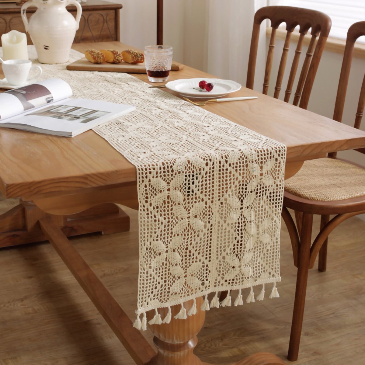 Boho Tafelkleed - Vintage Met Kwastjes - 33x160cm - Voor Eettafel Decoratie