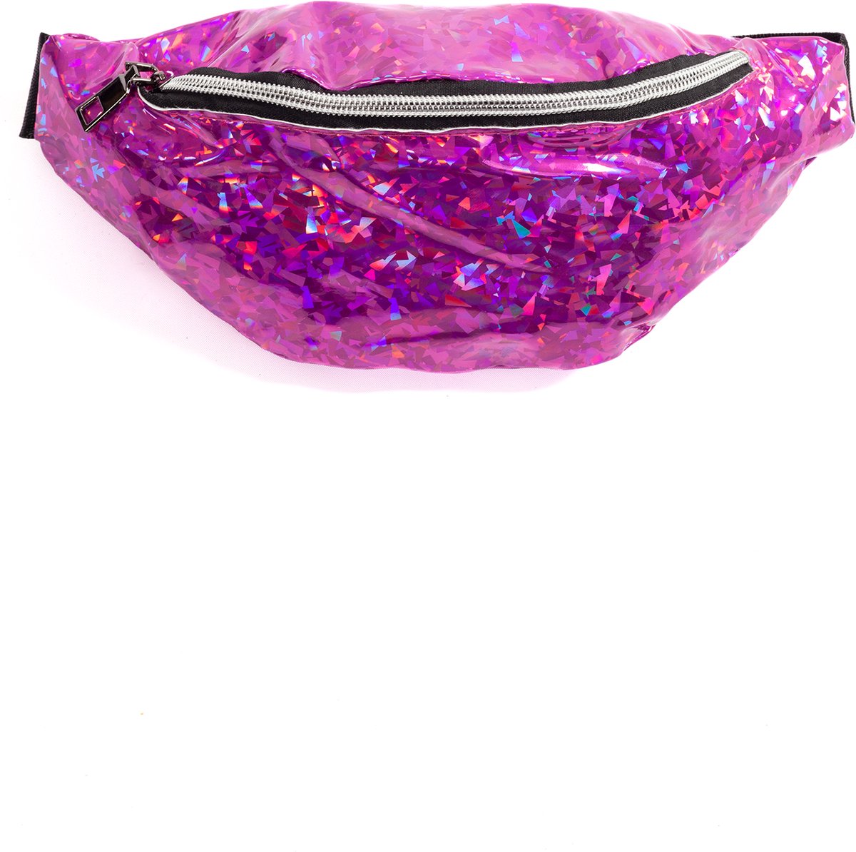 KIMU® Heuptasje Roze Holografisch Iridescent Glitter - Heuptas Klein Fanny Pack Pvc Tas Regenboog Tasje Glitter Metallic Festival