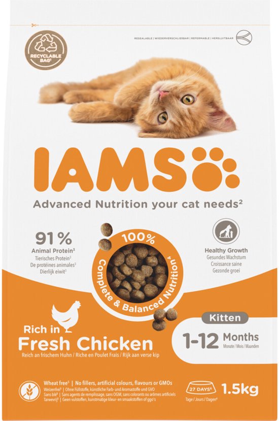 IAMS Kat Kitten/Junior Kip - 4 x 1,5 kg - Voordeelverpakking