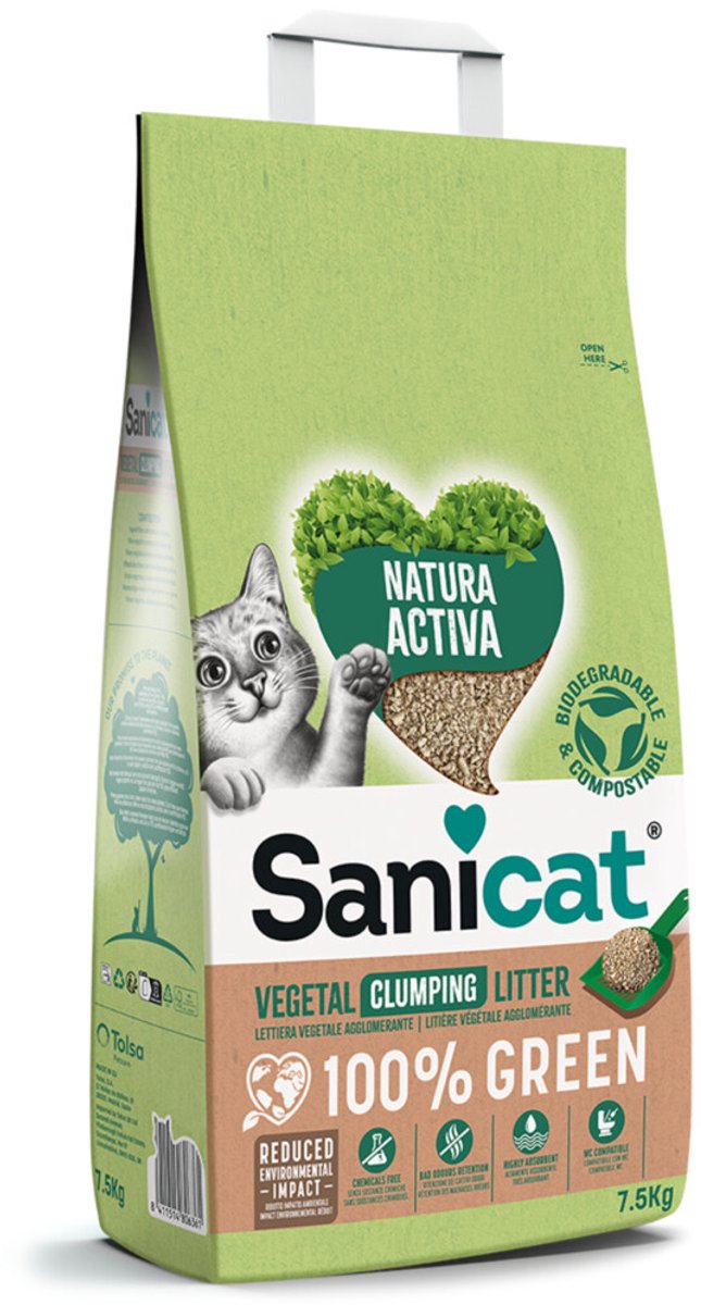 Sanicat Natura Activa 100% Green - Kattenbakvulling Klontvormend - 7.5 kg