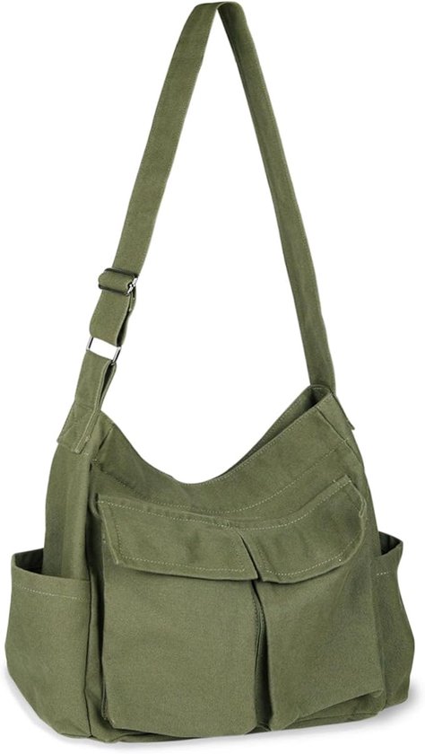 Sac bandoulière en lin de grande capacité, style Vintage , avec plusieurs poches, idéal pour le travail, École, les courses, le quotidien, le shopping, le shopping, etc. - Végétalien