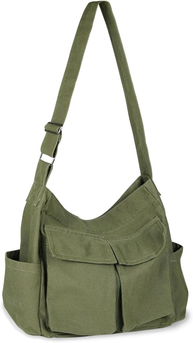 Schoudertas -Tas- Bag Gemaakt van Linnen Stof Met Grote Capaciteit - Canvas Messenger Bag Vintage - Crossbody Tas Met Meerdere Zakken Voor Mannen En Vrouwen Werk School Shopper Casual Dagelijks - Groente