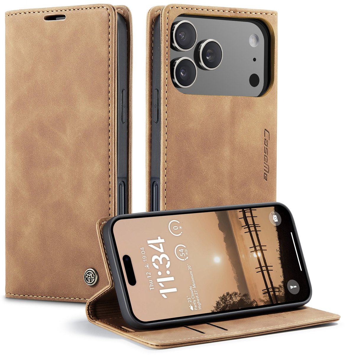 CaseMe Hoesje - Geschikt voor iPhone 17 Pro Max Hoesje - CaseMe 013 Book Case - Bruin