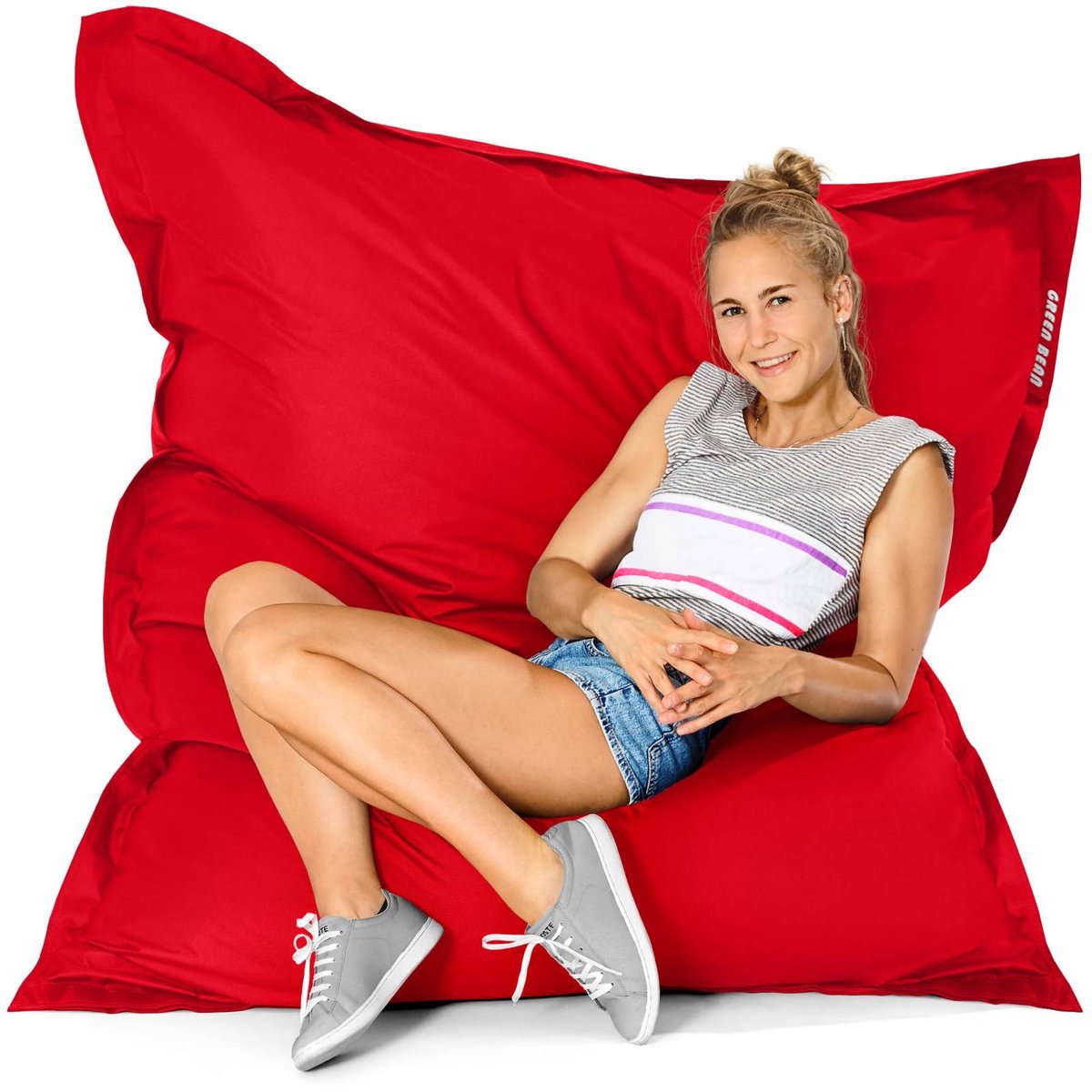 Green Bean® Indoor Zitzak "Square" 120x160cm met 270 liter EPS-korrelvulling - voor kinderen en volwassenen - Rood