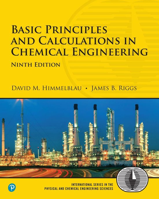 Livre 'Basic Principles and Calculations in Chemical Engineering', neuvième édition, avec une installation industrielle en arrière-plan.