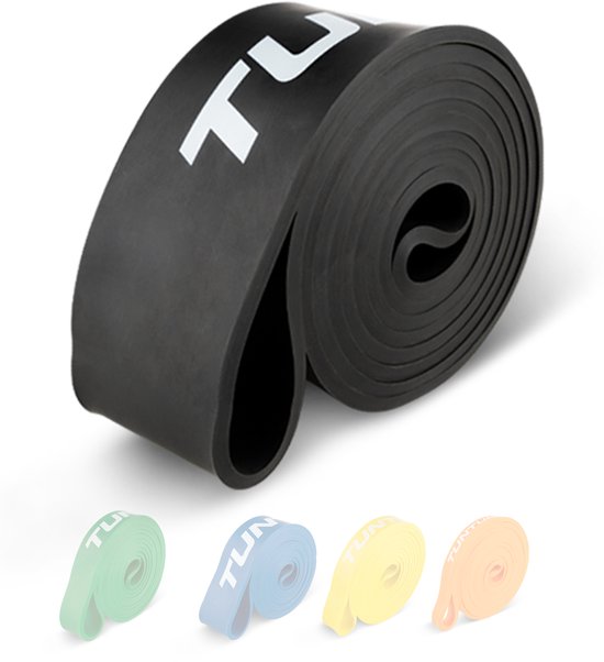 Tunturi Power Band - Weerstandsband 25 tot 65 kg – Pull up Resistance Band - Fitness Elastiek – 104 cm - Incl Trainingsapp - Zwart