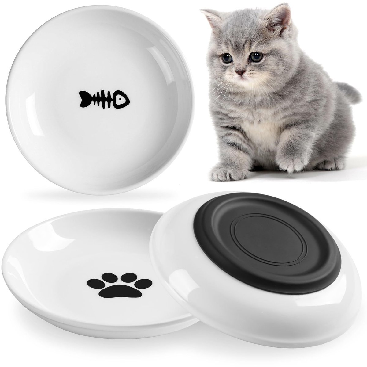 Keramische Kattenvoerbakken Set – Antislip, Platte Schalen voor Gezonde & Hygiënische Voeding, Set van 2