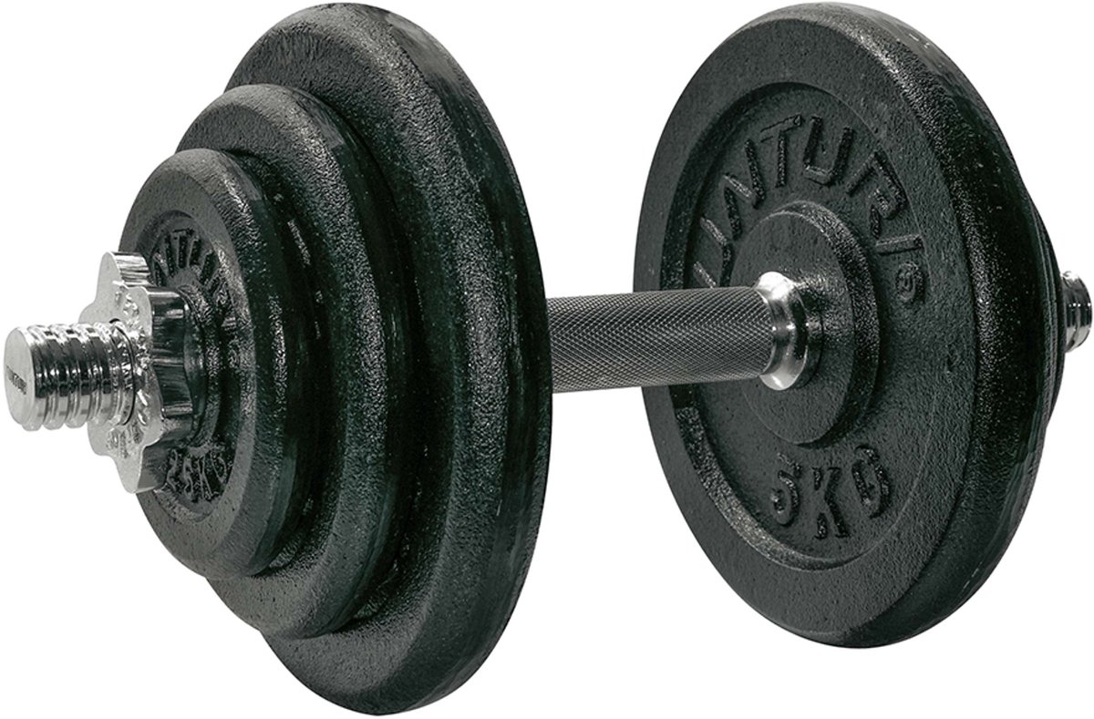 Bol.com Tunturi Dumbell Gietijzer totaal 20kg - Halterset met schroefsluiting - Dumbbell set - 1 halterstang - 30mm - incl. grat... aanbieding