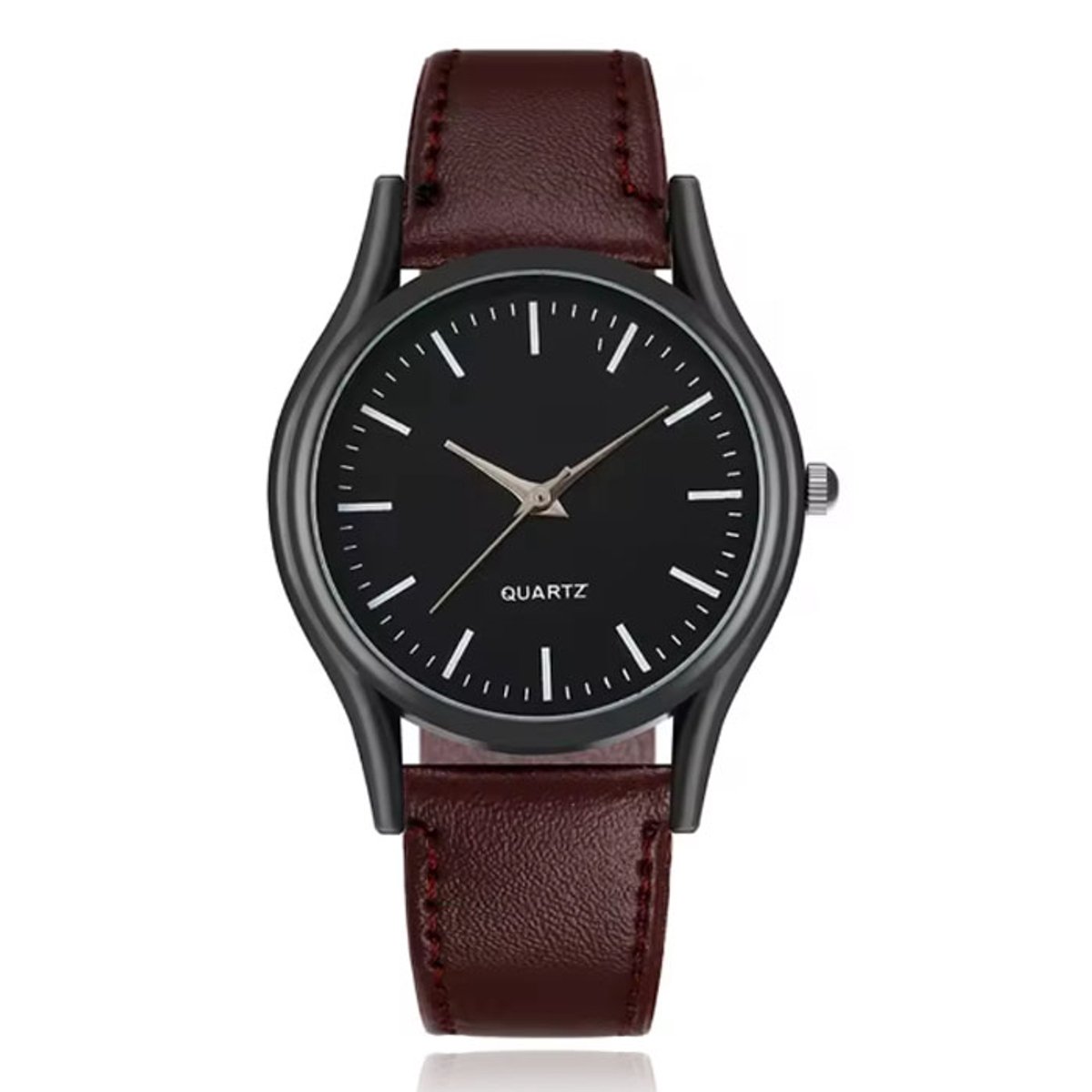 LGT Elegant herenhorloge met donkerbruine band en zwarte wijzerplaat