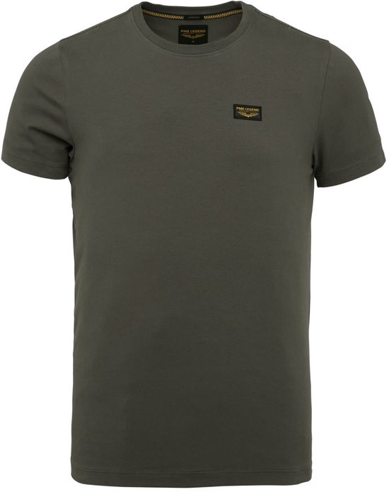 T-shirt PME Legend vert foncé avec logo sur la poitrine. Détails sur fond blanc.