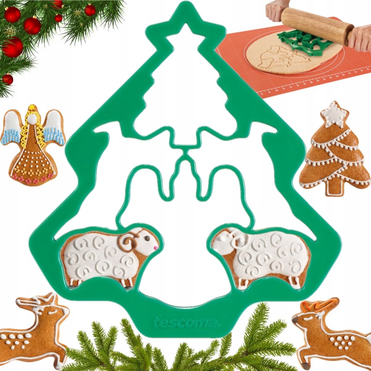 Kerstkoekjes Opvallend: kerstboom, engel, rendier, schaap