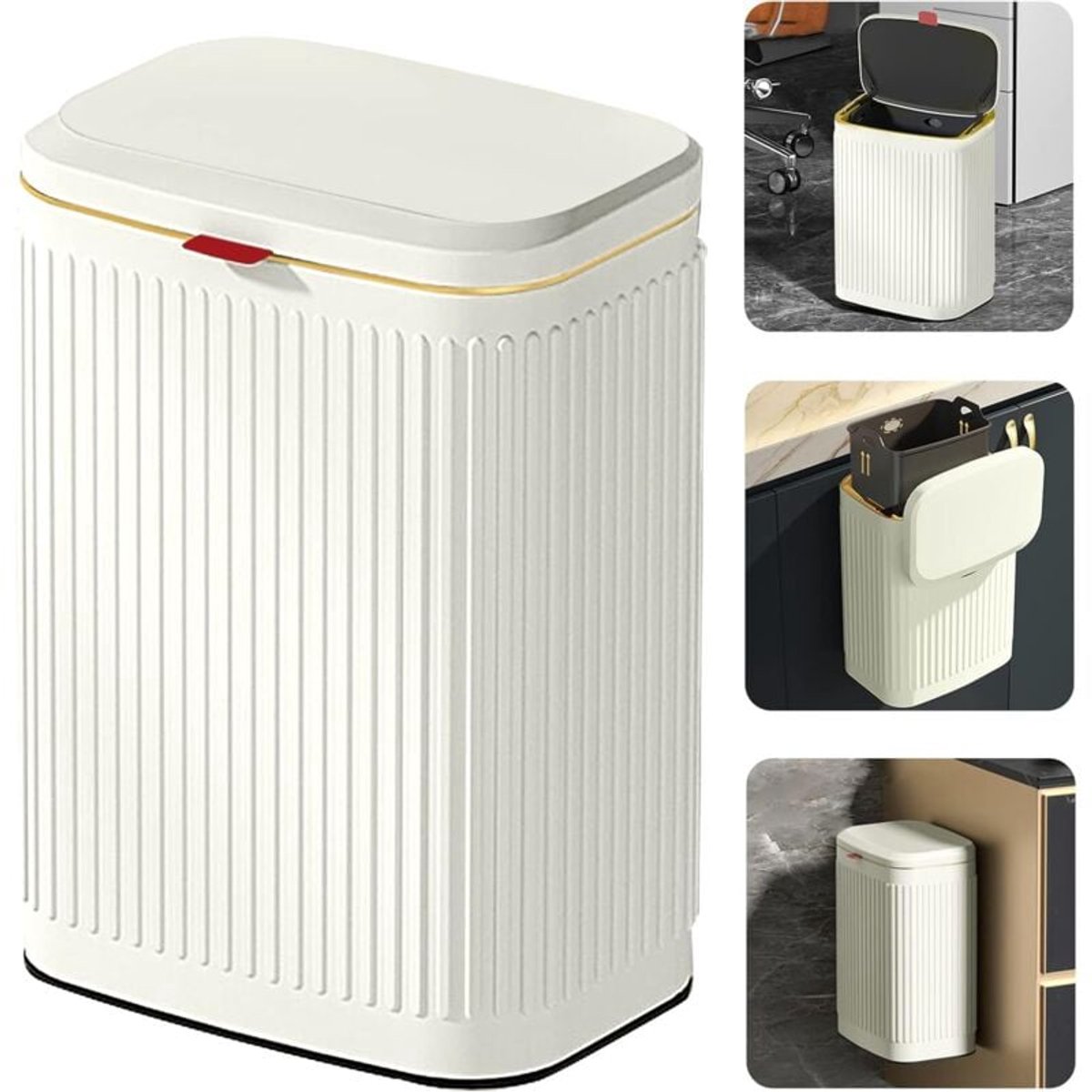 Hangende vuilnisbak met deksel, roestvrijstalen compostbak, wandmontage, binnenkeuken, badkamer, prullenbak (2,1 gallon, 8 liter, ivoor)